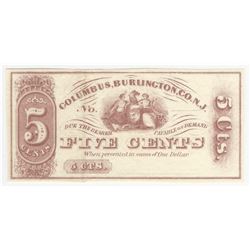 1800s 5 Cents Comlumbus, Burlington Co Fractional Note