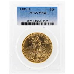 1923-D $20 St. Gaudens Double Eagle Gold Coin PCGS Graded MS64