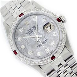Mens Rolex Stainless Steel Meteorite Diamond and Ruby Datejust Wristwatch