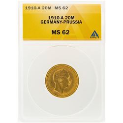 1910-A Germany-Prussia 20 Marks Gold Coin MS62