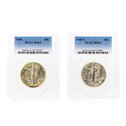 Set of 1940 & 1940-S Walking Liberty Half Dollar Coins PCGS Graded