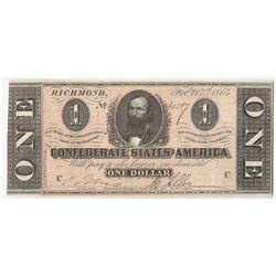 1864 $1 Confederate States of America Note AU