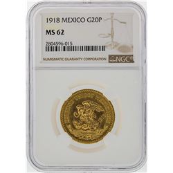 1918 20 Pesos Mexico Gold Coin NGC Graded MS62