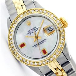Womens Rolex Two-Tone Baguette Ruby DateJust Wristwatch