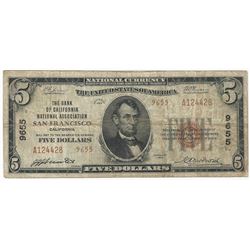 1929 $5 San Francisco California National Currency Note
