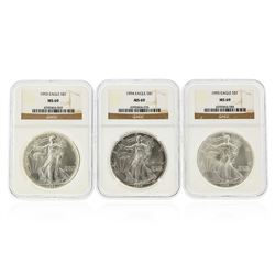 1993-1995 $1 American Silver Eagle Coins NGC Graded MS69