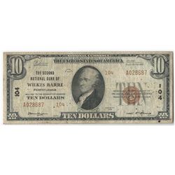 1929 $10 Wilkes Barre Pennsylvania National Currency Note