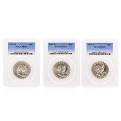 1961D-1963D Franklin Half Dollar Coins PCGS Graded MS65