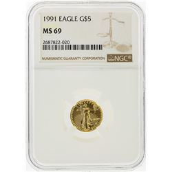 1991 $5 American Gold Eagle Coin NGC Graded MS69
