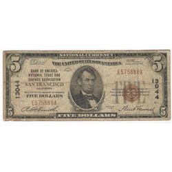 1929 $5 San Francisco California National Currency Note