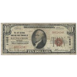 1929 $10 Battle Creek Michigan National Currency Note