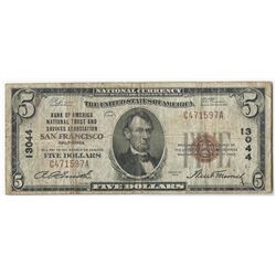 1929 $5 San Francisco California National Currency Note
