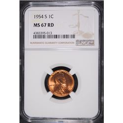 1954-S LINCOLN WHEAT CENT NGC MS 67 RD