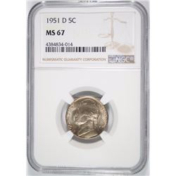 1951-D JEFFERSON NICKEL, NGC MS-67  NGC PRICE GUIDE=$400.00