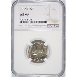 1955-D JEFFERSON NICKEL, NGC MS-66 NGC PRICE GUIDE=$190.00