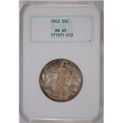 1943 WALKING LIBERTY HALF DOLLAR NGC MS65 OLD FATTY HOLDER