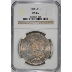 1881-S MORGAN SILVER DOLLAR, NGC MS-66