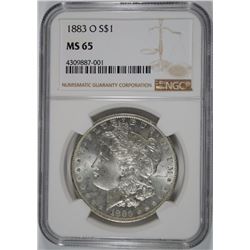1883-O MORGAN SILVER DOLLAR, NGC MS-65