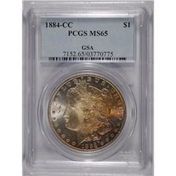 1884-CC MORGAN DOLLAR PCGS MS-65 GSA. GREAT COLOR OBV.