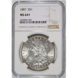 1887 MORGAN SILVER DOLLAR, NGC  MS-64+