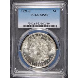 1921-S MORGAN SILVER DOLLAR, PCGS MS-65
