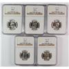 Image 1 : LOT OF ( 5 ) 1964 WASHINGTON QUARTERS, NGC MS-65