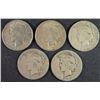 Image 1 : ( 5 ) LOWER GRADE PEACE SILVER DOLLARS
