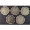 Image 1 : ( 5 ) LOWER GRADE MORGAN SILVER DOLLARS: 1879-O, 1890-O, 1901-O, 1884-S &  1880
