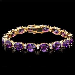 `14k Gold 29ct Amethyst 1.30ct Diamond Bracelet