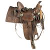 Image 1 : D. E. Walker Tooled Leather Western Saddle and Engraved Spurs