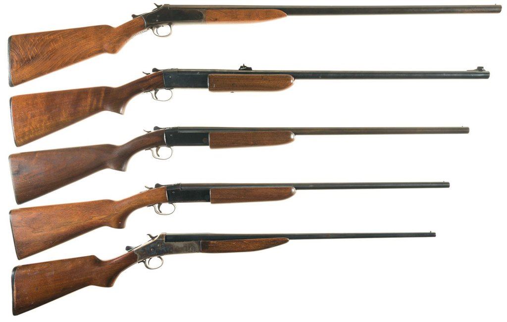 Five Single Shot Break Action Shotguns A) Unknown Single Barrel Shotgun
