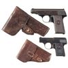 Image 1 : Two Walther Hammerless Semi-Automatic Pocket Pistols with Holsters -A) Walther Model 8 Pistol