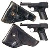 Image 1 : Two Franz Stock Semi-Automatic Hammerless Pistols with Holsters -A) Franz Stock Pistol