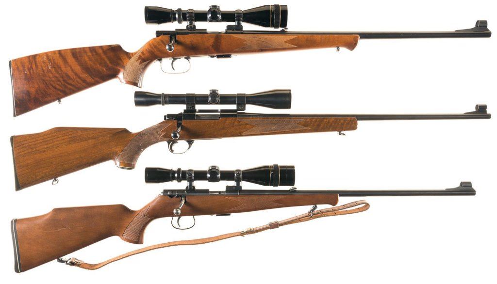 1700 Rilfes Three Bolt Action Rifles with Scopes -A) Anschutz Model 1700 Rifle