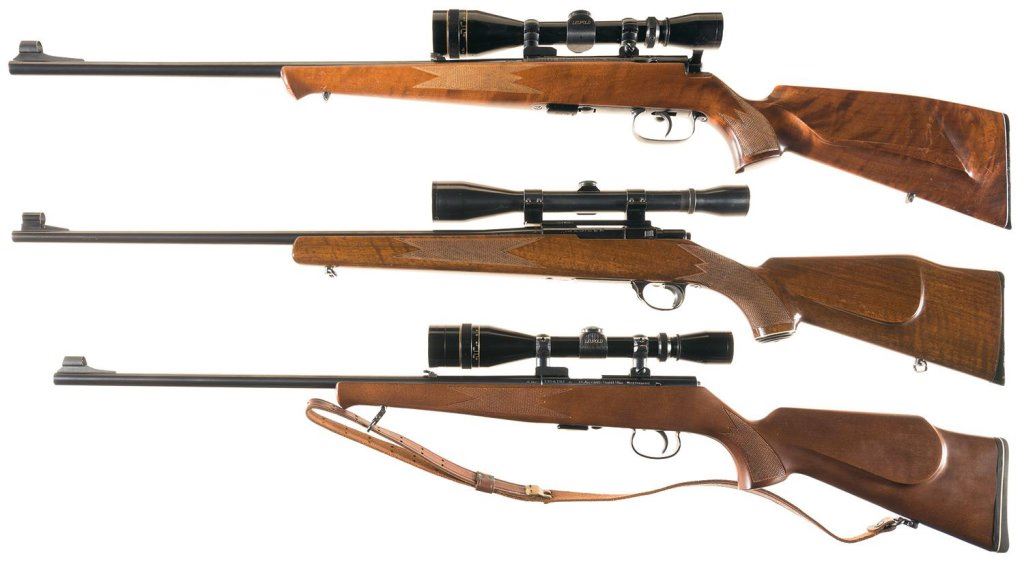1700 Rilfes Three Bolt Action Rifles with Scopes -A) Anschutz Model 1700 Rifle