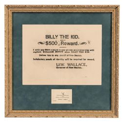 Framed $500 Reward Notice for Billy the Kid