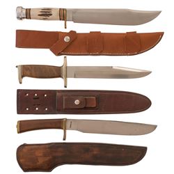 Three American Bowie Knives with Sheaths
