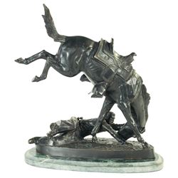 Four Framed Prints Including Two Depictions of Custer's Last Stand and Copy of Wicked Pony Bronze by