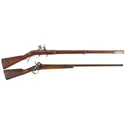 Two Antique Long Guns -A) Harper's Ferry Model 1819 Hall Breech Loading Flintlock Rifle with "H.S." 