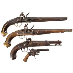 Four Black Powder Pistols -A) Gold Inlaid Middle Eastern Style Flintlock Pistol