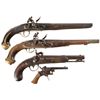 Image 1 : Four Black Powder Pistols -A) Gold Inlaid Middle Eastern Style Flintlock Pistol