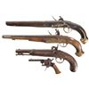 Image 2 : Four Black Powder Pistols -A) Gold Inlaid Middle Eastern Style Flintlock Pistol