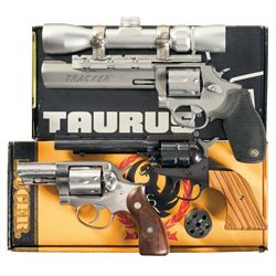 Three Sporting Revolvers -A) Taurus Tracker Model Double Action Revolver with Scope and Box