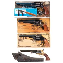 Four Single Action Revolvers -A) Dual Cylinder Pietta 1858 Remington Revolver with Box and Loading T