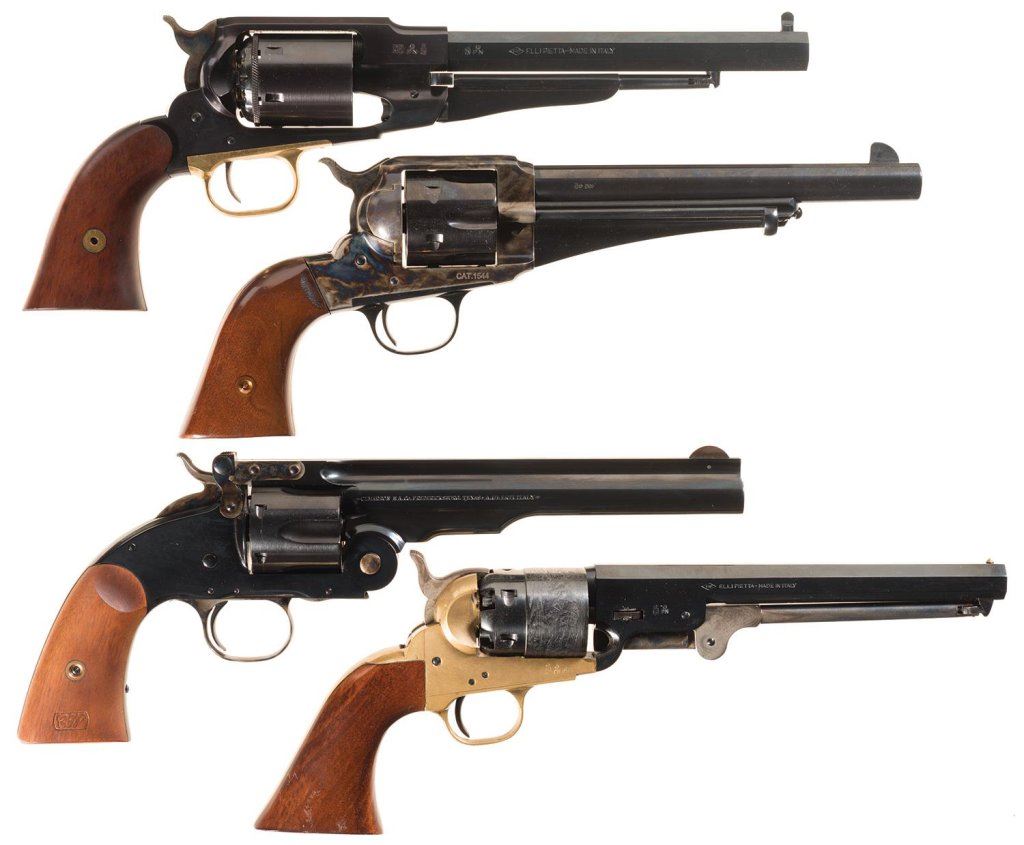 Four Single Action Revolvers -A) Dual Cylinder Pietta 1858 Remington ...
