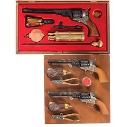 Three Engraved Italian Reproduction Percussion Revolvers with Cases -A) Italian Paterson Revolver