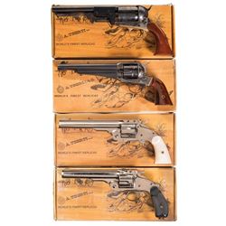 Four Single Action Revolvers with Box -A) Uberti Cimarron Dragoon Percussion Revolver