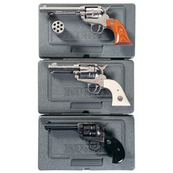 Three Ruger Single Action Revolvers with Cases -A) Ruger New Model Single Six Revolver