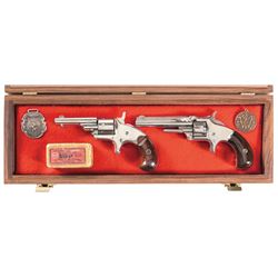Two Antique Spur Trigger Pocket Revolvers with Display Case, Factory Letters, and Ammunition -A) Smi
