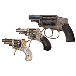 Three Engraved Belgian Double Action Revolvers -A) Belgian Hammerless Revolver